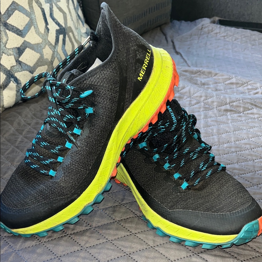 Merrell Black Athletic Shoes with Yellow and Orange Soles